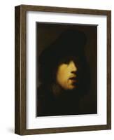 Portrait of the Artist, Head and Shoulders, in a Black Beret and a Gorget-Rembrandt van Rijn-Framed Premium Giclee Print