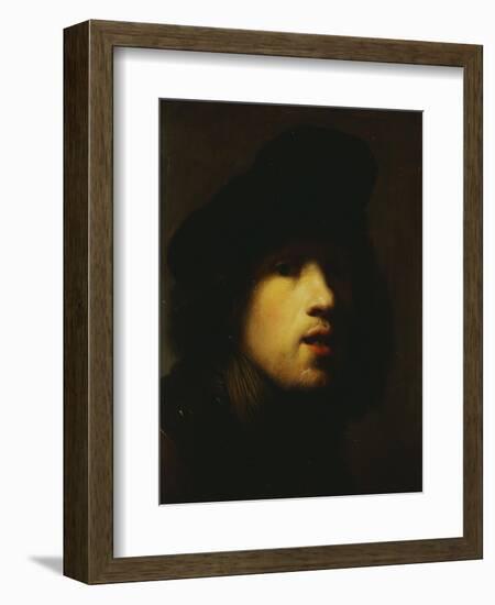 Portrait of the Artist, Head and Shoulders, in a Black Beret and a Gorget-Rembrandt van Rijn-Framed Premium Giclee Print