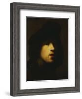 Portrait of the Artist, Head and Shoulders, in a Black Beret and a Gorget-Rembrandt van Rijn-Framed Giclee Print