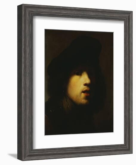Portrait of the Artist, Head and Shoulders, in a Black Beret and a Gorget-Rembrandt van Rijn-Framed Giclee Print