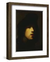 Portrait of the Artist, Head and Shoulders, in a Black Beret and a Gorget-Rembrandt van Rijn-Framed Giclee Print