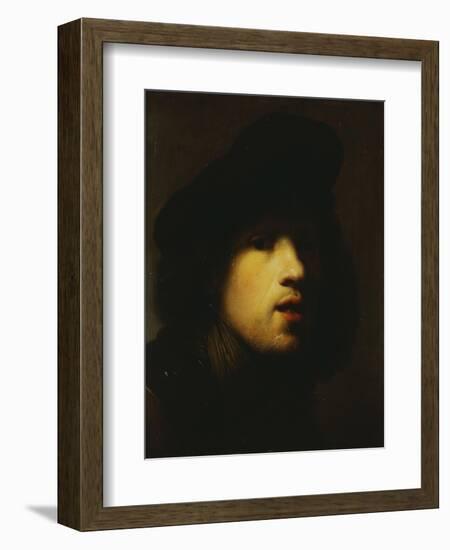 Portrait of the Artist, Head and Shoulders, in a Black Beret and a Gorget-Rembrandt van Rijn-Framed Giclee Print