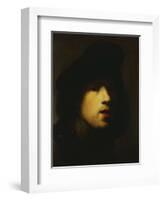 Portrait of the Artist, Head and Shoulders, in a Black Beret and a Gorget-Rembrandt van Rijn-Framed Giclee Print