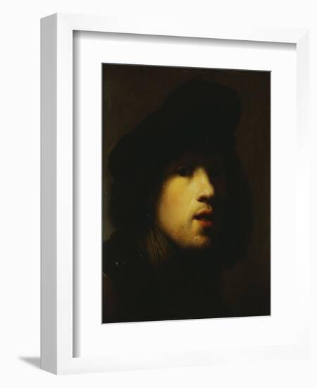 Portrait of the Artist, Head and Shoulders, in a Black Beret and a Gorget-Rembrandt van Rijn-Framed Giclee Print