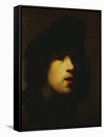Portrait of the Artist, Head and Shoulders, in a Black Beret and a Gorget-Rembrandt van Rijn-Framed Stretched Canvas