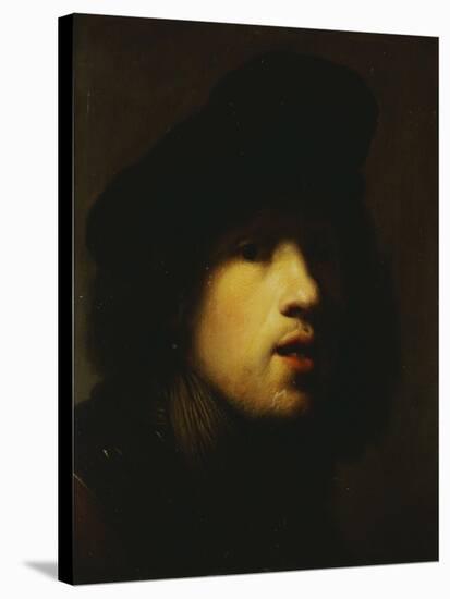 Portrait of the Artist, Head and Shoulders, in a Black Beret and a Gorget-Rembrandt van Rijn-Stretched Canvas