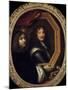 Portrait of the Artist Holding the Portrait of a Military by Charles Le Brun-null-Mounted Giclee Print