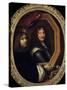 Portrait of the Artist Holding the Portrait of a Military by Charles Le Brun-null-Stretched Canvas