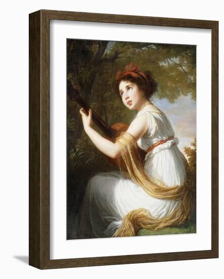 Portrait of the Artist's Daughter, Seated Three-Quarter Length, Playing a Guitar, C.1797-Elisabeth Louise Vigee-LeBrun-Framed Giclee Print