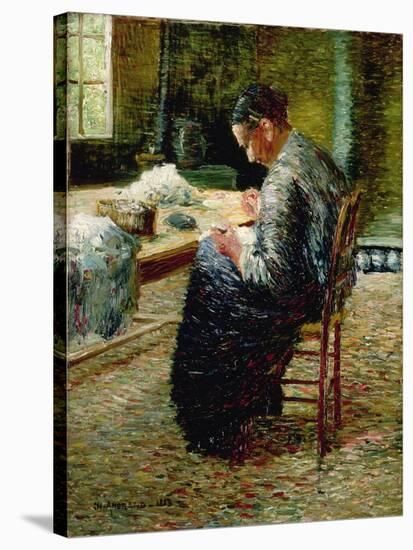 Portrait of the Artist's Mother Sewing, 1885-Charles Angrand-Stretched Canvas
