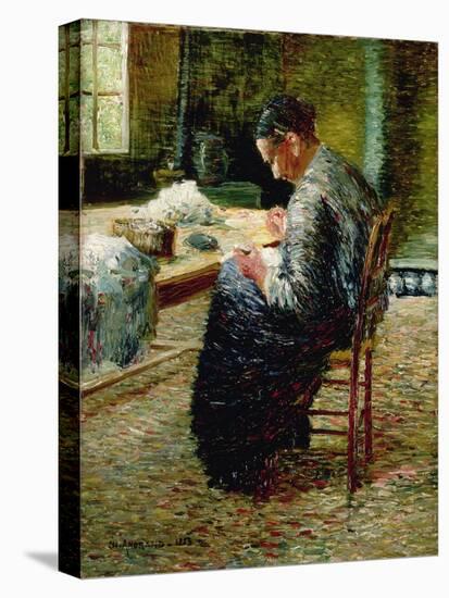 Portrait of the Artist's Mother Sewing, 1885-Charles Angrand-Stretched Canvas