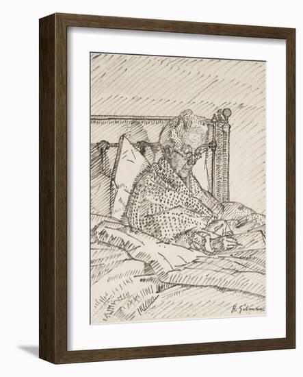 Portrait of the Artist's Mother Writing in Bed (Reed Pen and Grey Ink over Indications in Red Chalk-Harold Gilman-Framed Giclee Print
