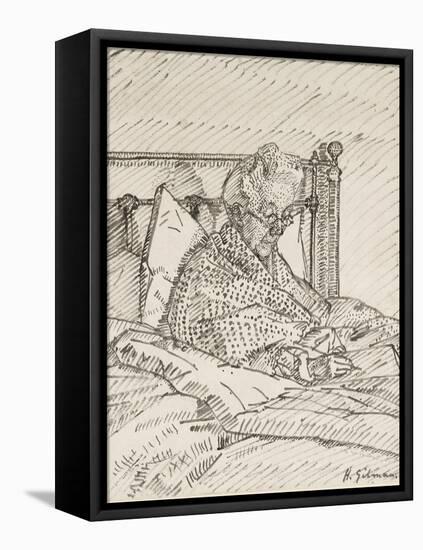 Portrait of the Artist's Mother Writing in Bed (Reed Pen and Grey Ink over Indications in Red Chalk-Harold Gilman-Framed Stretched Canvas