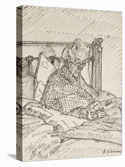 Portrait of the Artist's Mother Writing in Bed (Reed Pen and Grey Ink over Indications in Red Chalk-Harold Gilman-Stretched Canvas