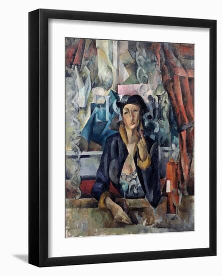 Portrait of the Artist's Wife in a Cafe, 1919-Aleksandr Aleksandrovich Osmerkin-Framed Giclee Print