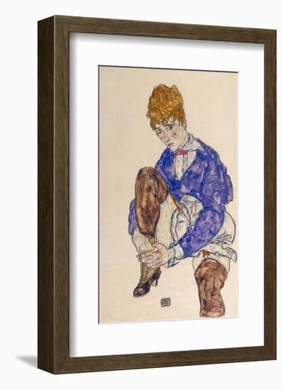 Portrait of the Artist’s Wife Seated, Holding Her Right Leg-Egon Schiele-Framed Art Print