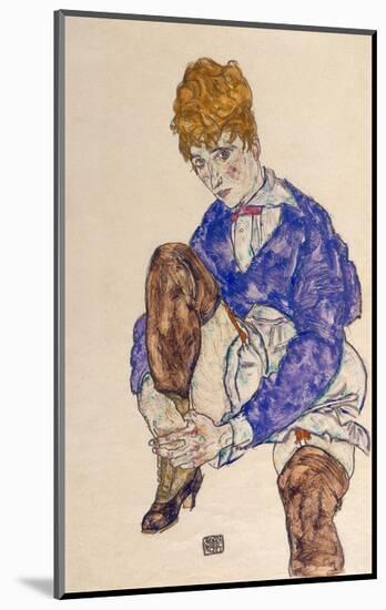 Portrait of the Artist’s Wife Seated, Holding Her Right Leg-Egon Schiele-Mounted Art Print