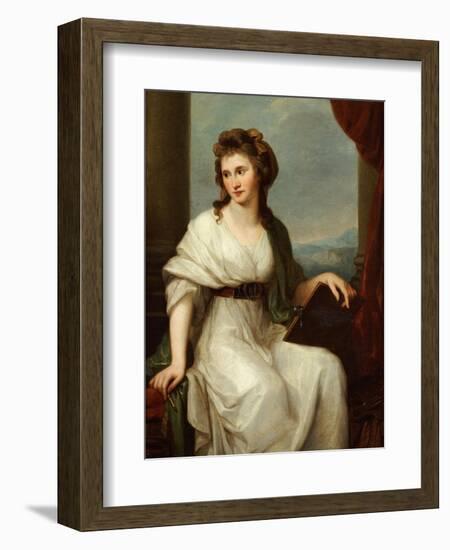 Portrait of the Artist, Seated Three-Quarter Length in a White Dress and Green Shawl-Angelica Kauffmann-Framed Giclee Print