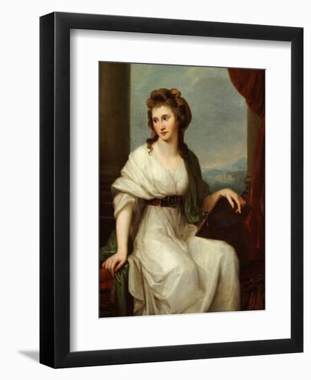 Portrait of the Artist, Seated Three-Quarter Length in a White Dress and Green Shawl-Angelica Kauffmann-Framed Giclee Print