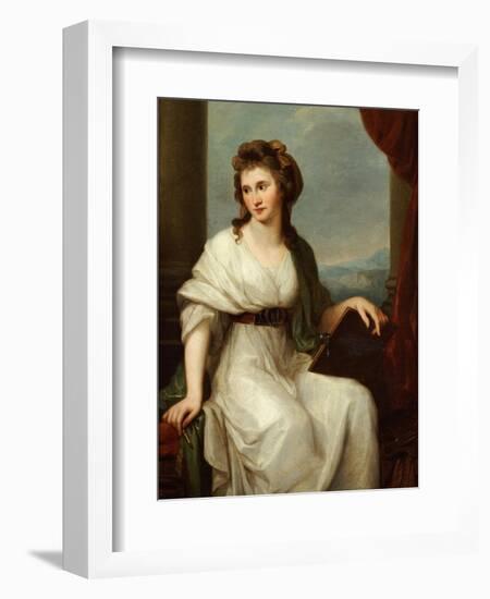 Portrait of the Artist, Seated Three-Quarter Length in a White Dress and Green Shawl-Angelica Kauffmann-Framed Giclee Print