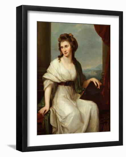 Portrait of the Artist, Seated Three-Quarter Length in a White Dress and Green Shawl-Angelica Kauffmann-Framed Giclee Print