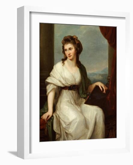 Portrait of the Artist, Seated Three-Quarter Length in a White Dress and Green Shawl-Angelica Kauffmann-Framed Giclee Print