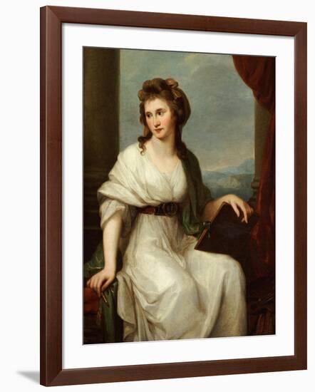 Portrait of the Artist, Seated Three-Quarter Length in a White Dress and Green Shawl-Angelica Kauffmann-Framed Giclee Print