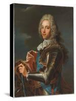 Portrait of the Duc De Broglie, in Sash of the Order of Sainte Esprit, with Baton of a Marshal of…-Hyacinthe Rigaud-Stretched Canvas