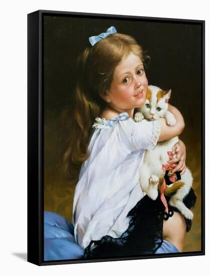 Portrait Of The Girl With A Cat-balaikin2009-Framed Stretched Canvas