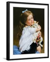 Portrait Of The Girl With A Cat-balaikin2009-Framed Art Print