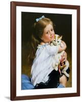 Portrait Of The Girl With A Cat-balaikin2009-Framed Art Print