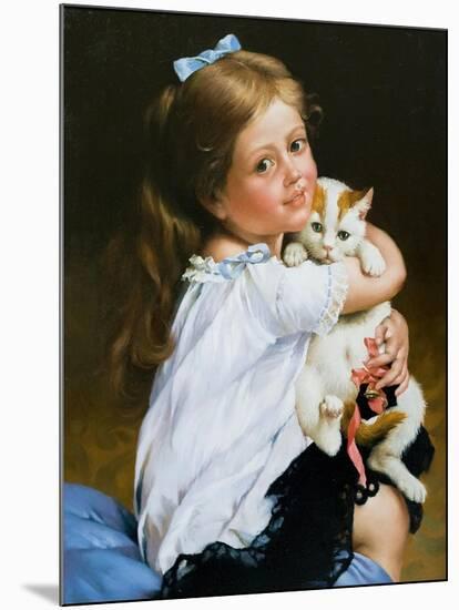Portrait Of The Girl With A Cat-balaikin2009-Mounted Art Print