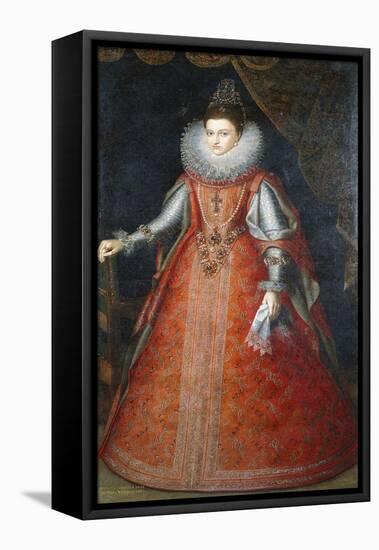 Portrait of the Infanta Isabella Eugenia, Standing Full-Length Wearing a Brocade Dress, 1593-Alonso Sanchez Coello-Framed Stretched Canvas