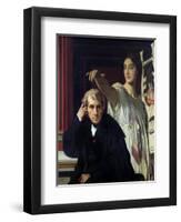 Portrait of the Italian Composer Cherubini and the Muse of Lyrical Poetry, 1842-Jean-Auguste-Dominique Ingres-Framed Giclee Print