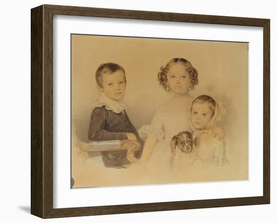 Portrait of the Lanskoy Children, 1839-Pyotr Fyodorovich Sokolov-Framed Giclee Print