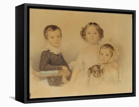 Portrait of the Lanskoy Children, 1839-Pyotr Fyodorovich Sokolov-Framed Stretched Canvas