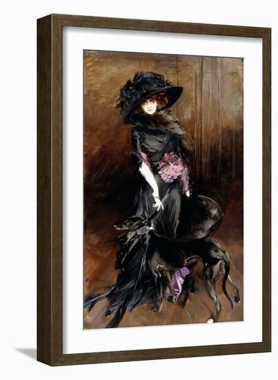 Portrait of the Marchesa Luisa Casati, with a Greyhound, 1908 (Oil on Canvas)-Giovanni Boldini-Framed Giclee Print