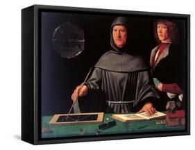 Portrait of the Mathematician Fra Luca Pacioli and His Student-Jacopo De Barbari-Framed Stretched Canvas