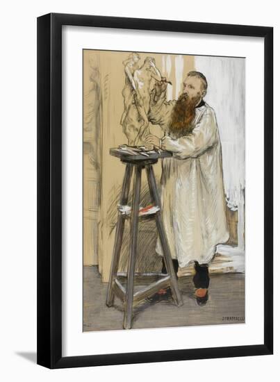 Portrait of the Sculptor Auguste Rodin in His Studio, C.1889-Jean Francois Raffaelli-Framed Giclee Print