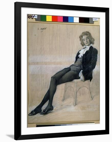 Portrait of the Writer Zinaida Gippius (1869-1945). (Chalk and Sanguine)-Leon Bakst-Framed Giclee Print