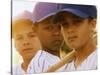 Portrait of Three Boys in Full Baseball Uniforms-null-Stretched Canvas