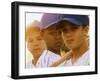 Portrait of Three Boys in Full Baseball Uniforms-null-Framed Premium Photographic Print