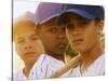 Portrait of Three Boys in Full Baseball Uniforms-null-Stretched Canvas