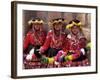 Portrait of Three Smiling Local Peruvian Girls in Traditional Dance Dress, Peru-Gavin Hellier-Framed Photographic Print