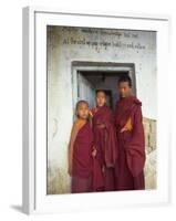 Portrait of Three Tibetan Buddhist Monks, Tashi Jong Monastery, Tibet, China-Simon Westcott-Framed Photographic Print