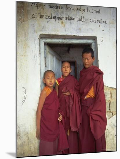 Portrait of Three Tibetan Buddhist Monks, Tashi Jong Monastery, Tibet, China-Simon Westcott-Mounted Photographic Print