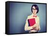 Portrait of Trendy Hipster Girl with a Book-brickrena-Framed Stretched Canvas
