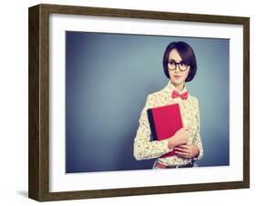 Portrait of Trendy Hipster Girl with a Book-brickrena-Framed Photographic Print