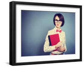 Portrait of Trendy Hipster Girl with a Book-brickrena-Framed Photographic Print