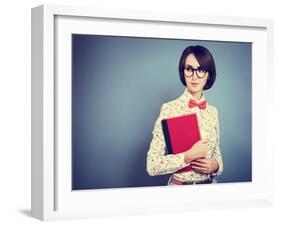 Portrait of Trendy Hipster Girl with a Book-brickrena-Framed Photographic Print